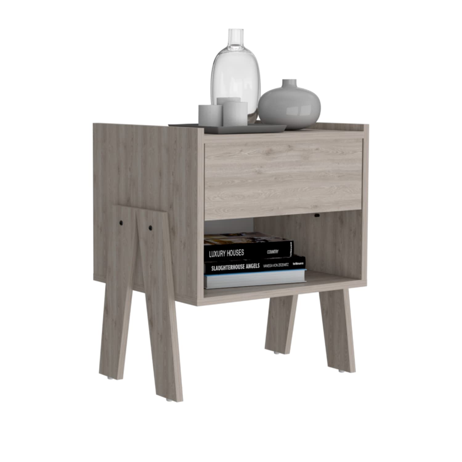 DEPOT E-SHOP Nightstand 22" H, 1 Drawer, 1 Open Shelf, Light Gray